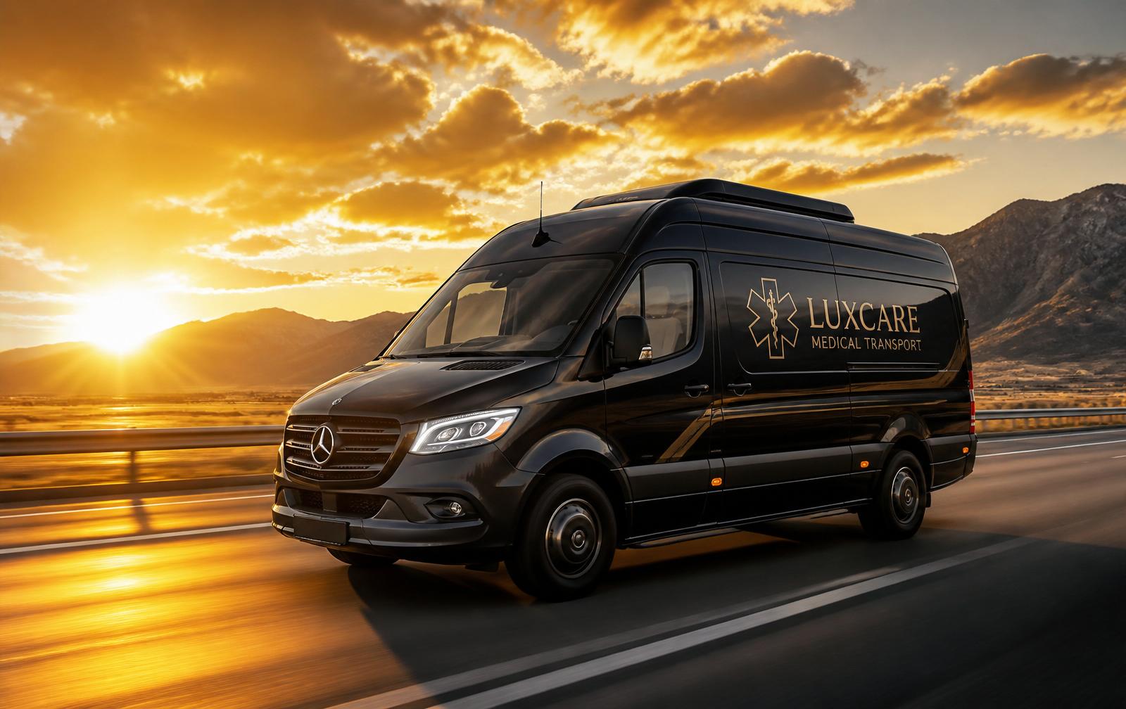 Compassion Care Long Distance Medical Transportation — luxury black Mercedes-Benz Sprinter medical transport