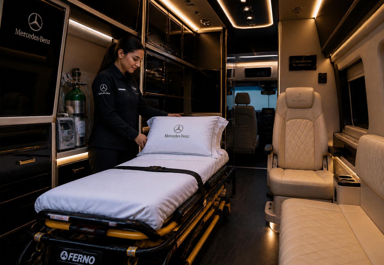 Interior of a long-distance non-emergency medical transportation vehicle